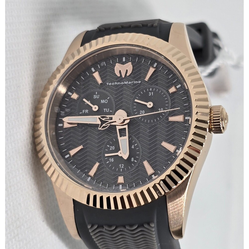 Women's TechnoMarine Rose Gold Gray Textured Dial Silicone Strap Watch 38mm - Picture 4 of 6